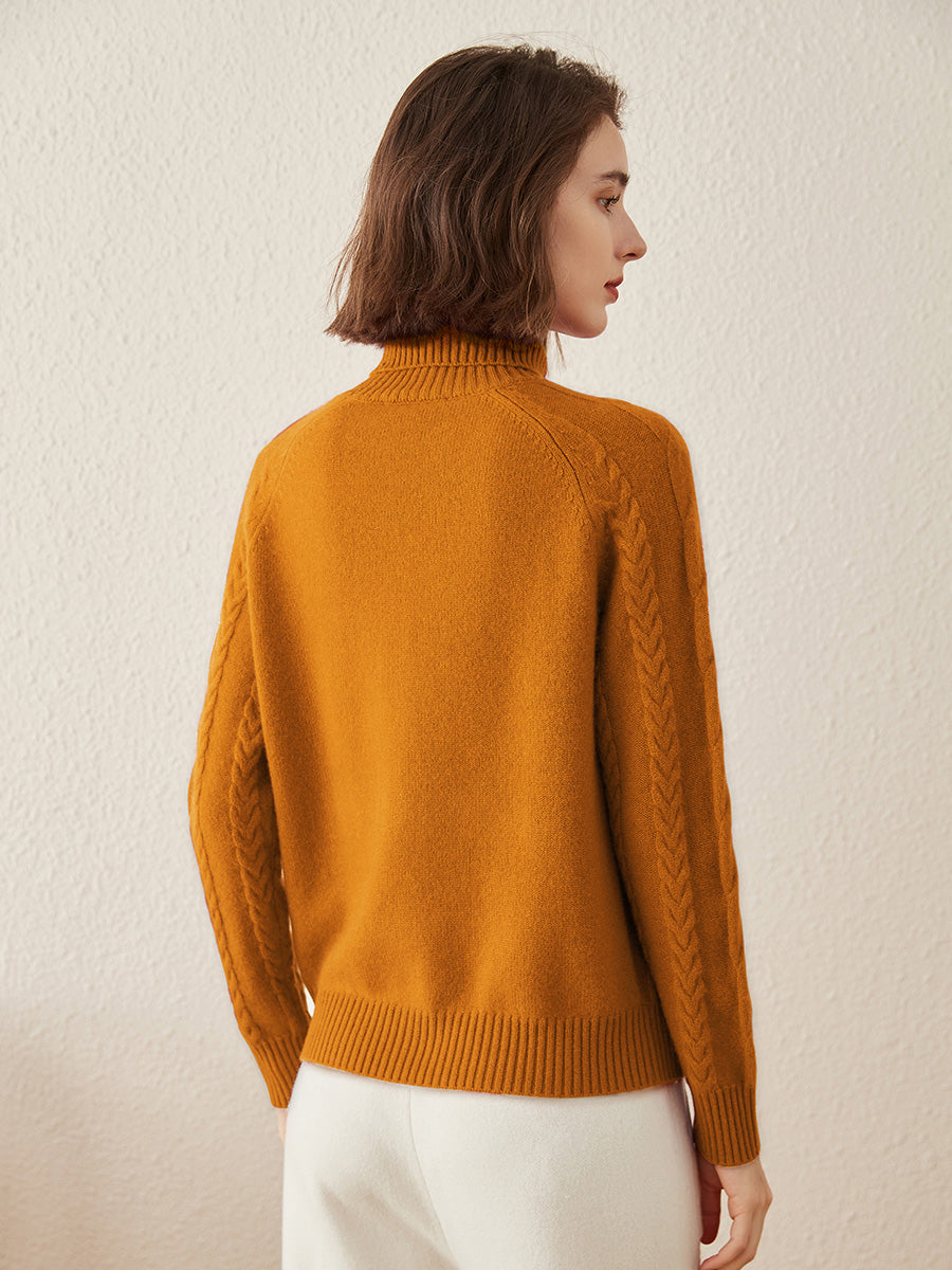 COMOBOCA 100% Cashmere Women's Turtleneck Cable Knit Sweater