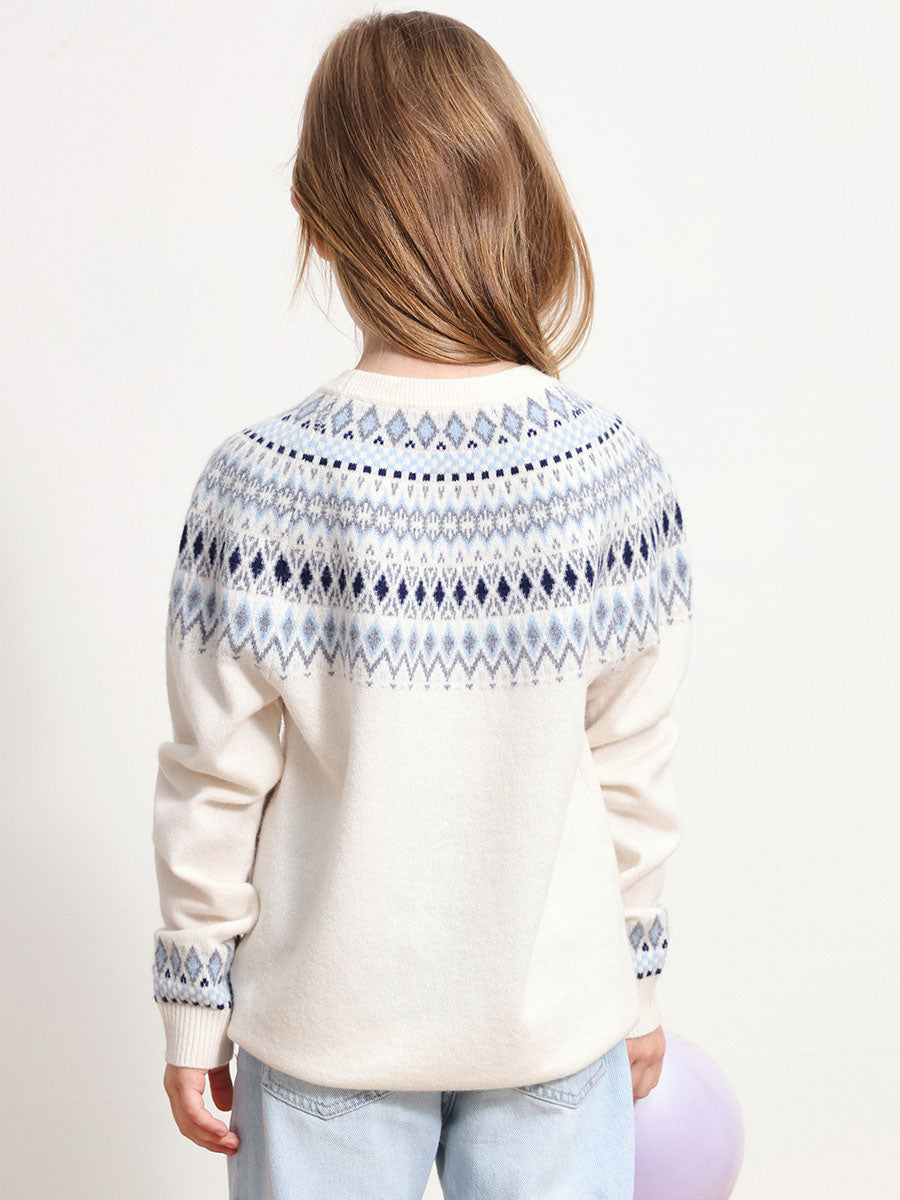 COMOBOCA 100% Wool Kids' Fair Isle Round Neck Sweater