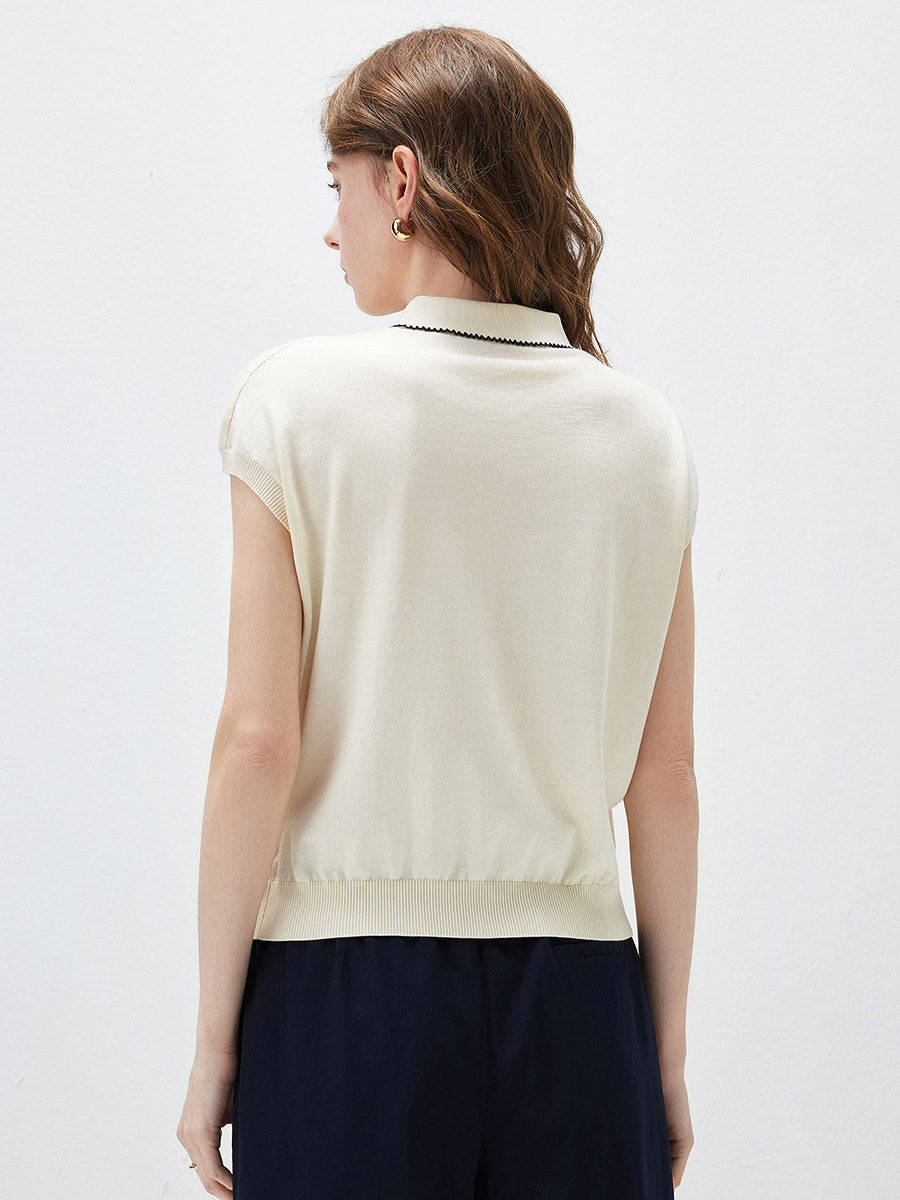 COMOBOCA Women's Embroidered Collared Knit T-Shirt