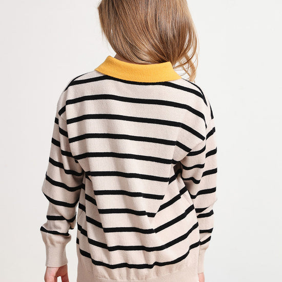 COMOBOCA 100% Wool Kids' Striped Collar Sweater