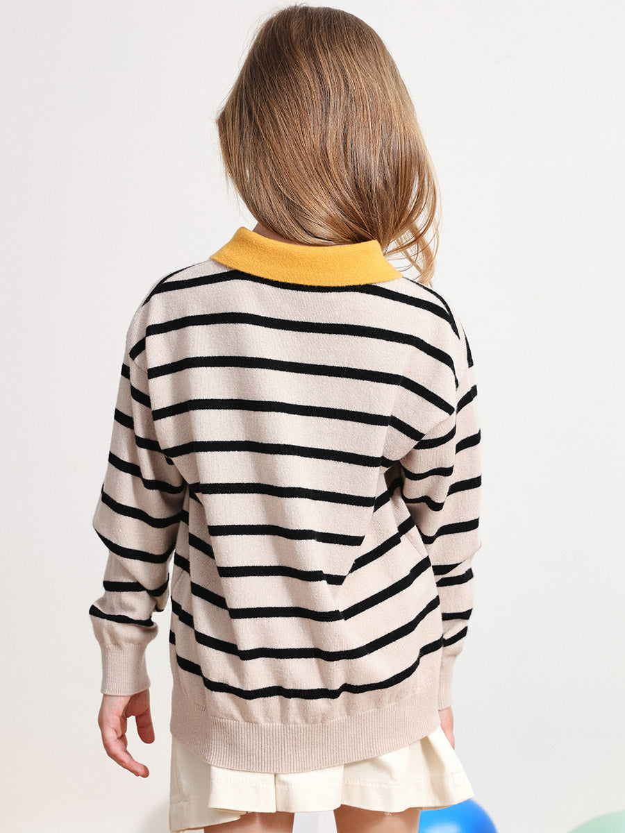 COMOBOCA 100% Wool Kids' Striped Collar Sweater