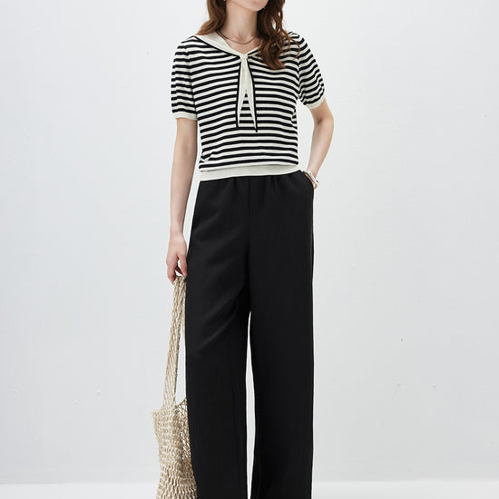 COMOBOCA Women's Striped Sailor Collar Knit Top