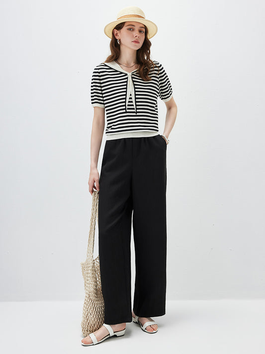 COMOBOCA Women's Striped Sailor Collar Knit Top