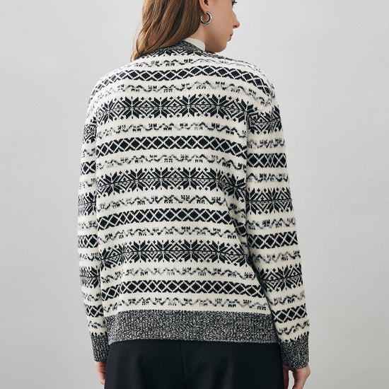 COMOBOCA 100% Wool Women's Snowflake Pattern Cardigan