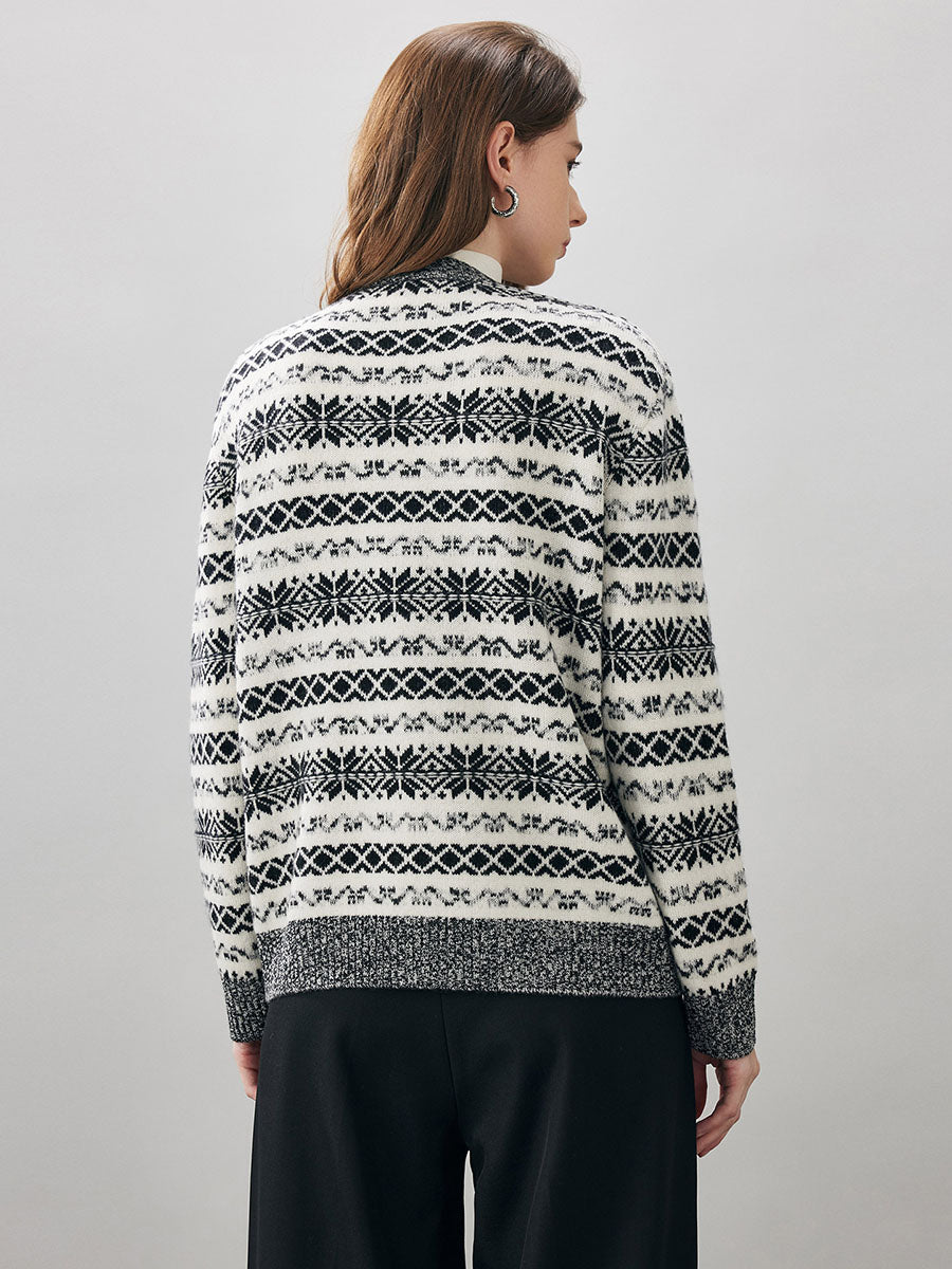COMOBOCA 100% Wool Women's Snowflake Pattern Cardigan