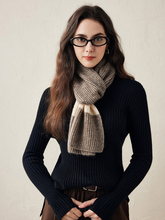 COMOBOCA Camel 100% Cashmere Chunky Knit Color Block Scarf