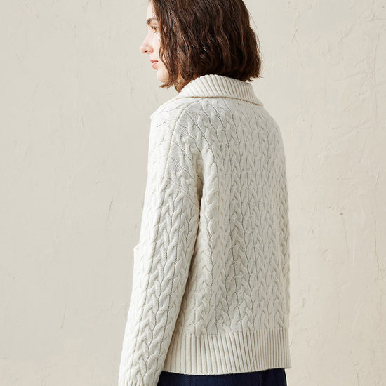 COMOBOCA 100% Cashmere Women's Cable Knit Pocket Cardigan