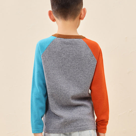 COMOBOCA 100% Wool Kid's Casual Colorblock Knit Sweater