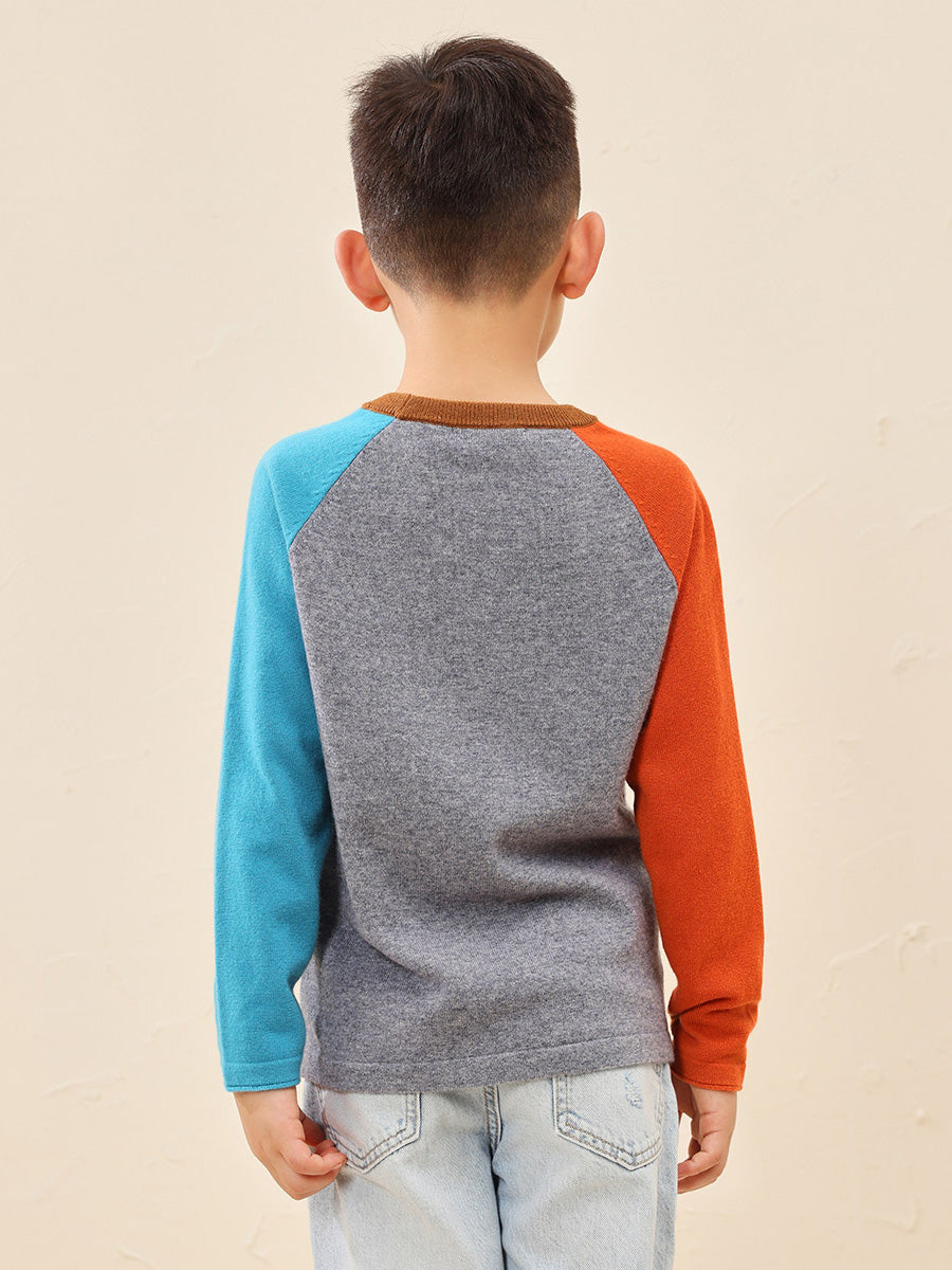 COMOBOCA 100% Wool Kid's Casual Colorblock Knit Sweater