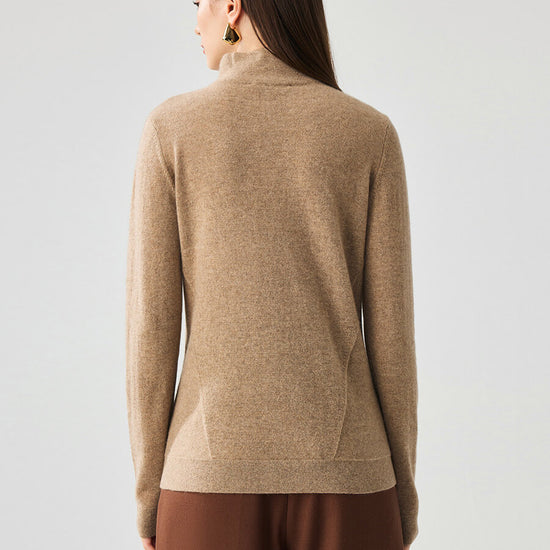 COMOBOCA 100% Cashmere Women's Half-Zip Mock Neck Pullover Sweater