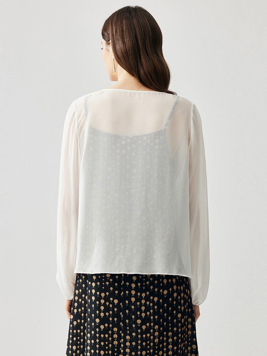 COMOBOCA 100% Mulberry Silk Women's Tie-Front Blouse