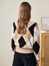 COMOBOCA 100% Wool Women's Argyle Pattern Knit Sweater