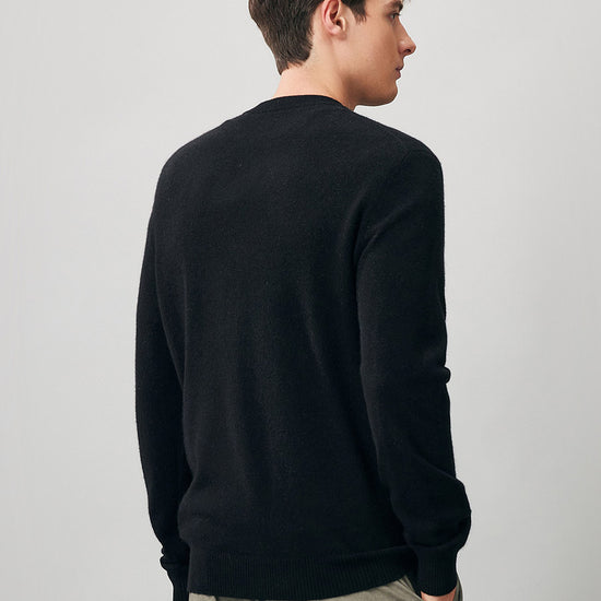 COMOBOCA 100% Cashmere Men's Ribbed Round Neck Knit Sweater