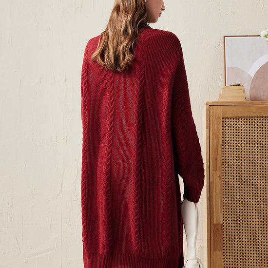 COMOBOCA 100% Wool Women's Cozy Cable Knit Long Coat