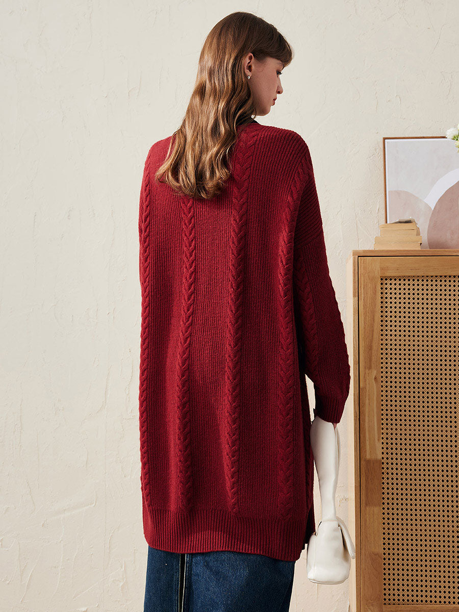 COMOBOCA 100% Wool Women's Cozy Cable Knit Long Coat