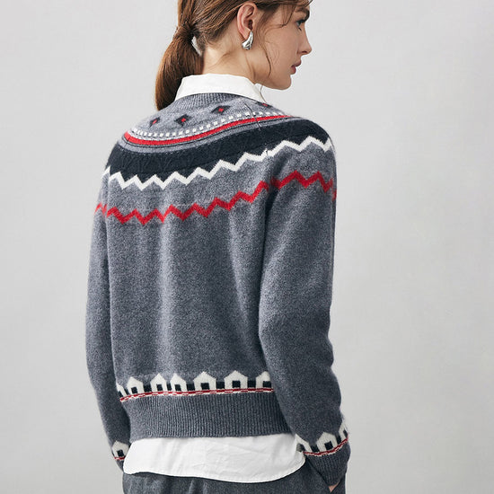 COMOBOCA 100% Cashmere Women's Fair Isle Button Down Cardigan