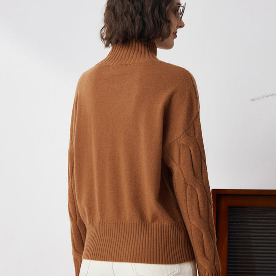 COMOBOCA 100% Cashmere Women's Turtleneck Cable Knit Sweater