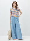 100% Mulberry Silk Women's Vintage Print Round-Neck Short Sleeve T-Shirt