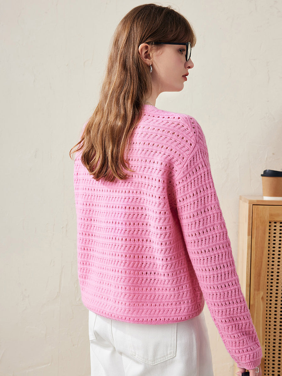 COMOBOCA 100% Wool Women's Soft Knit Lace Sweater