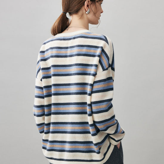 COMOBOCA 100% Cashmere Women's Striped Knit Sweater