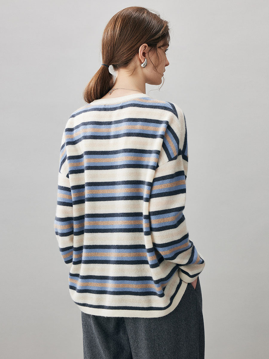 COMOBOCA 100% Cashmere Women's Striped Knit Sweater