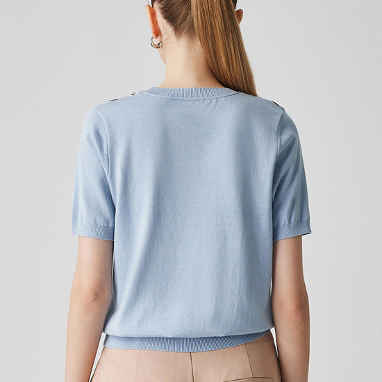 COMOBOCA Women's Cotton Silk Floral Ribbed Print Knit T-Shirt