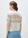 COMOBOCA Women's Rainbow Floral Semi Sheer Knit T-Shirt