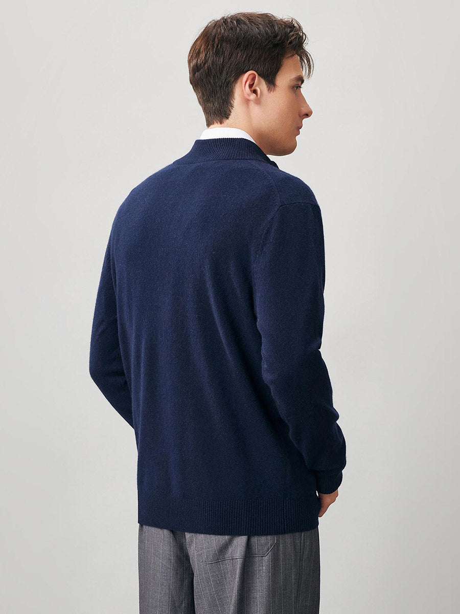 COMOBOCA 100% Cashmere Men's Half Zip Mock Neck Sweater