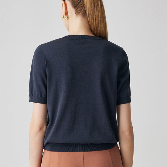 COMOBOCA Women's Cotton Silk Floral Ribbed Print Knit T-Shirt