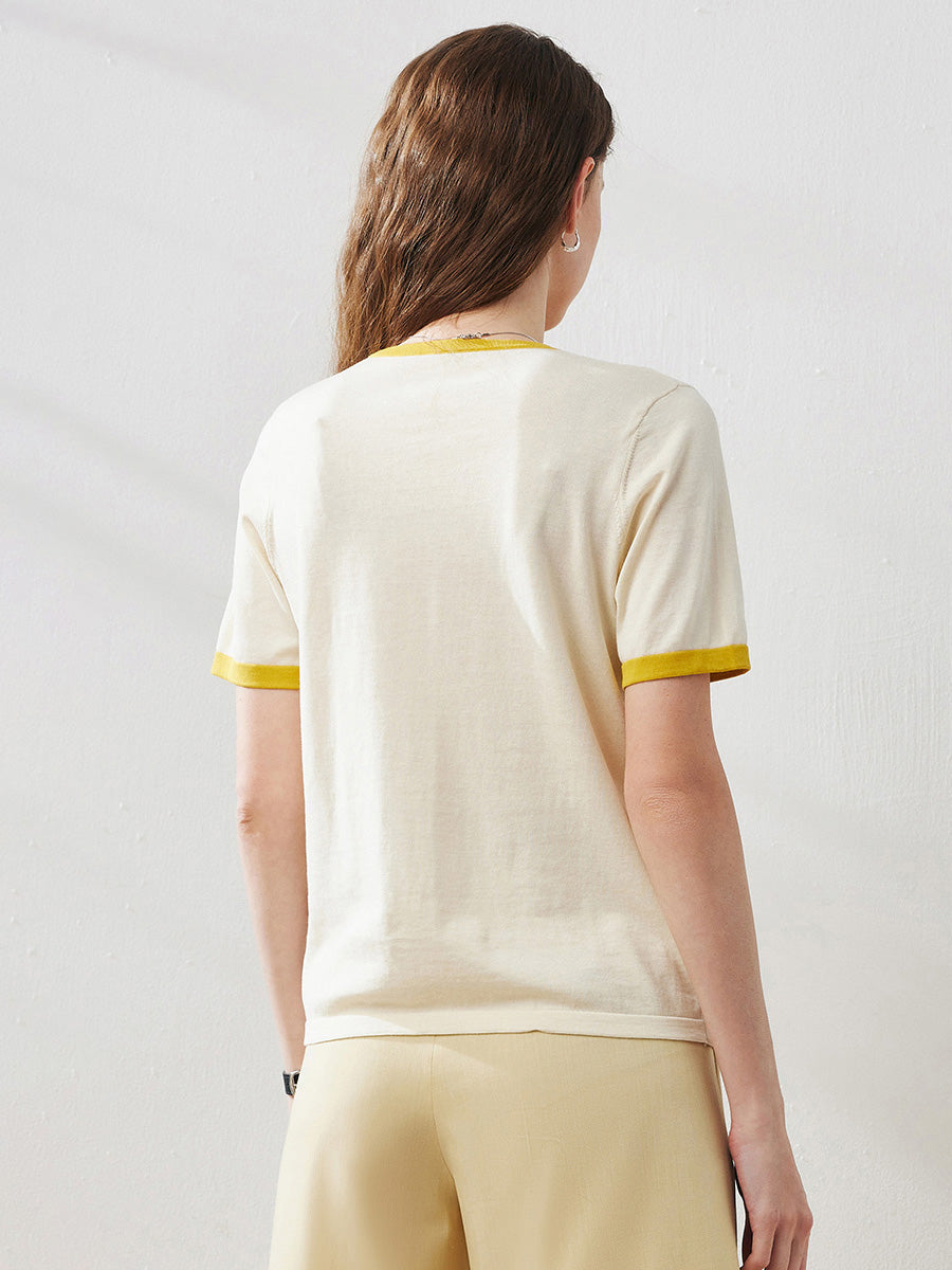 COMOBOCA Women's Retro Ringer Cotton Silk T-Shirt