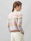 COMOBOCA 100% Cashmere Women's Rainbow Striped Round Neck Sweater