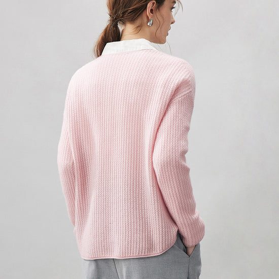 COMOBOCA 100% Cashmere Women's Ribbed V-Neck Knit Sweater