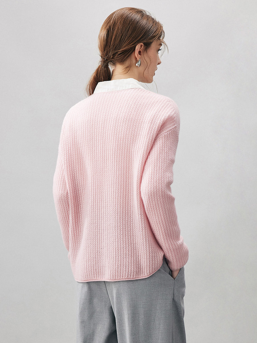 COMOBOCA 100% Cashmere Women's Ribbed V-Neck Knit Sweater