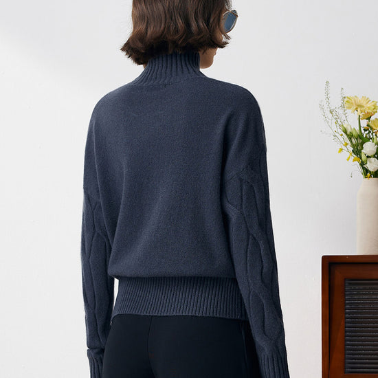 COMOBOCA 100% Cashmere Women's Turtleneck Cable Knit Sweater