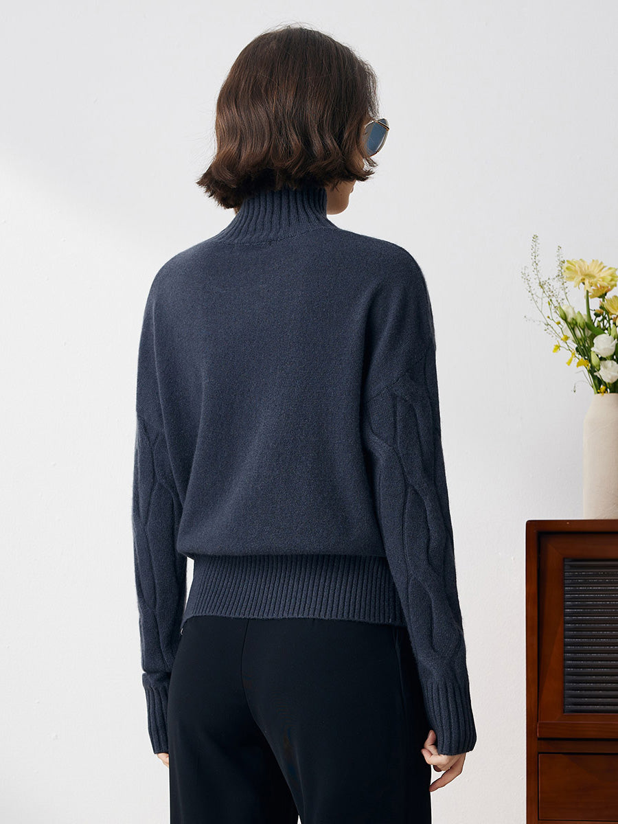 COMOBOCA 100% Cashmere Women's Turtleneck Cable Knit Sweater