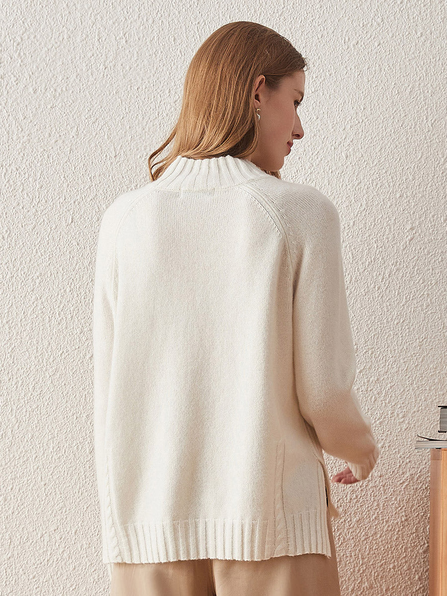 COMOBOCA 100% Cashmere Women's Mock Neck Knit Sweater