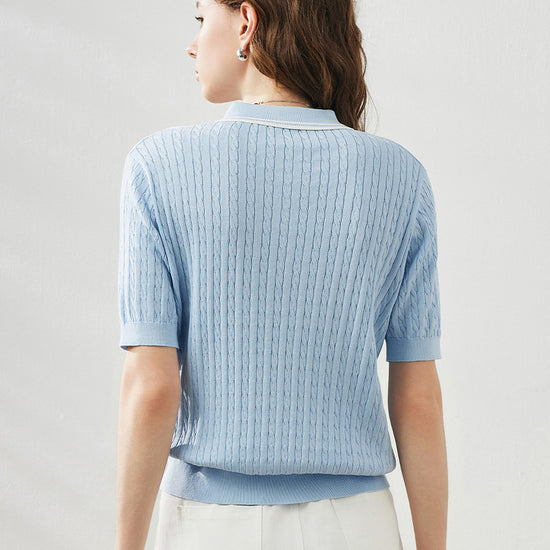 COMOBOCA Women's Cable Knit Polo T-Shirt