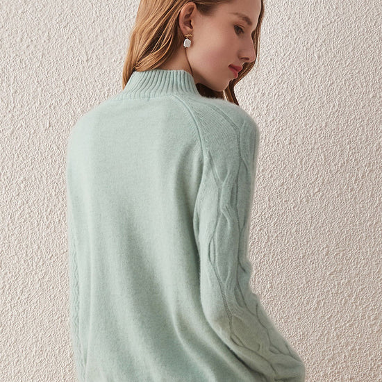 COMOBOCA 100% Cashmere Women's Mock Neck Knit Sweater