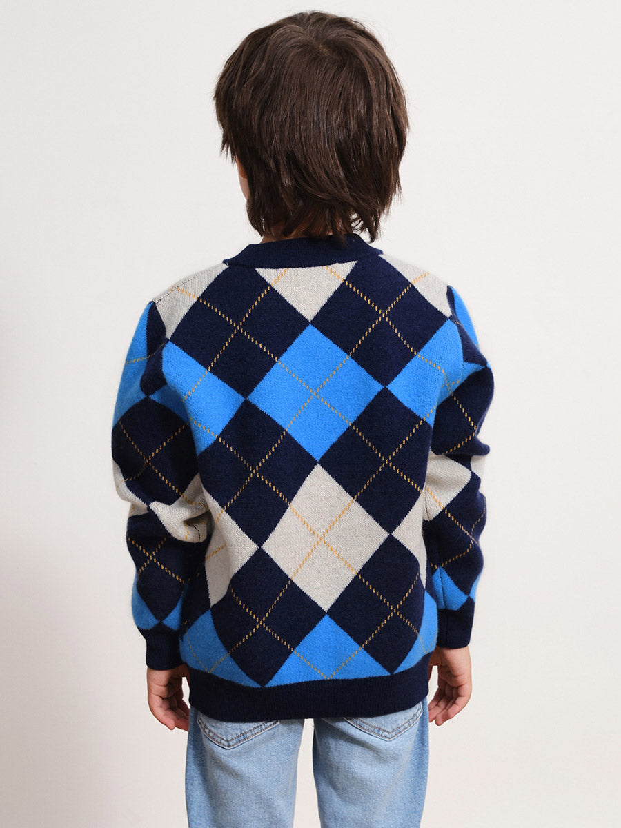 COMOBOCA 100% Wool Kids' Ribbed Round Neck Sweater