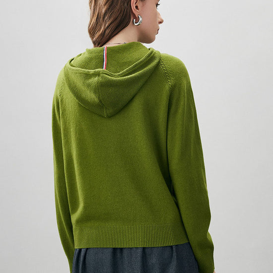 COMOBOCA 100% Wool Women's Ribbed Hem Adjustable Hoodie