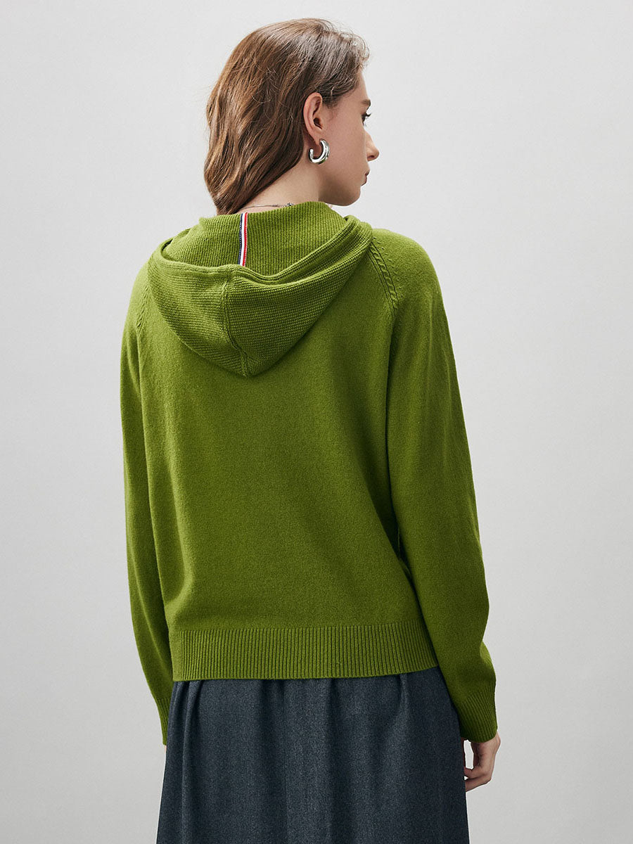 COMOBOCA 100% Wool Women's Ribbed Hem Adjustable Hoodie