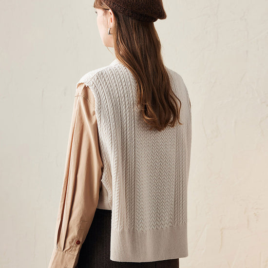 COMOBOCA 100% Wool Women's Knit Sleeveless Sweater Vest