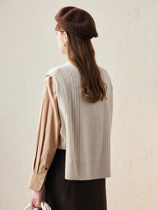 COMOBOCA 100% Wool Women's Knit Sleeveless Sweater Vest