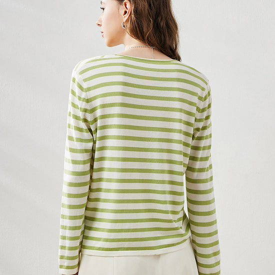 COMOBOCA Women's Striped Long Sleeve V-Neck T-Shirt