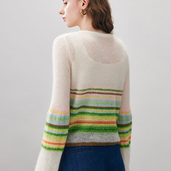 COMOBOCA Women's Rainbow Striped Button Down Cardigan