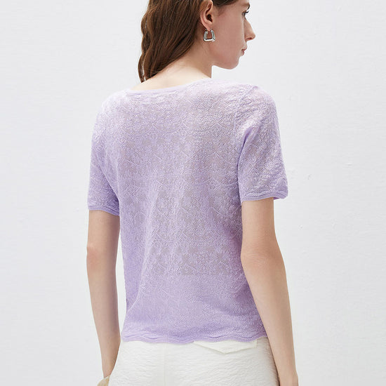 COMOBOCA Women's Sheer Floral Lace Knit T-Shirt