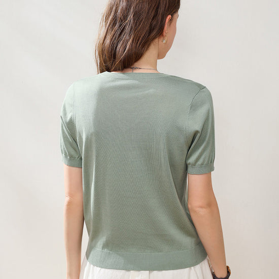 COMOBOCA Women's V-Neck Knit T-Shirt