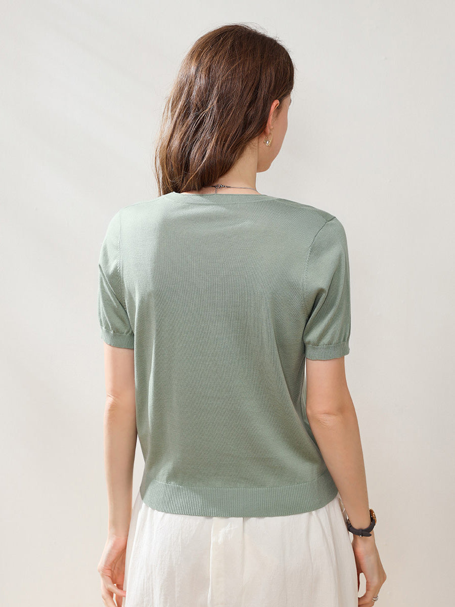 COMOBOCA Women's V-Neck Knit T-Shirt