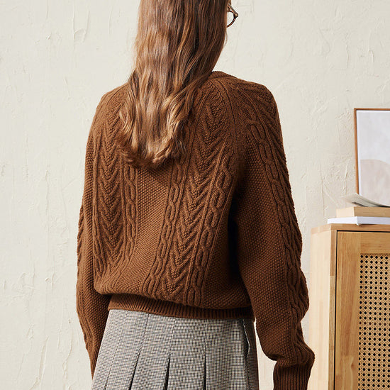 COMOBOCA 100% Wool Women's Cable Knit Button Cardigan