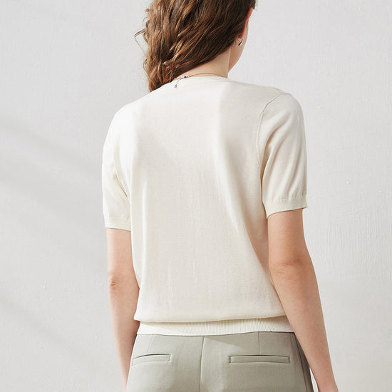 COMOBOCA Women's Lyocell V-Neck Ribbed Knit T-Shirt